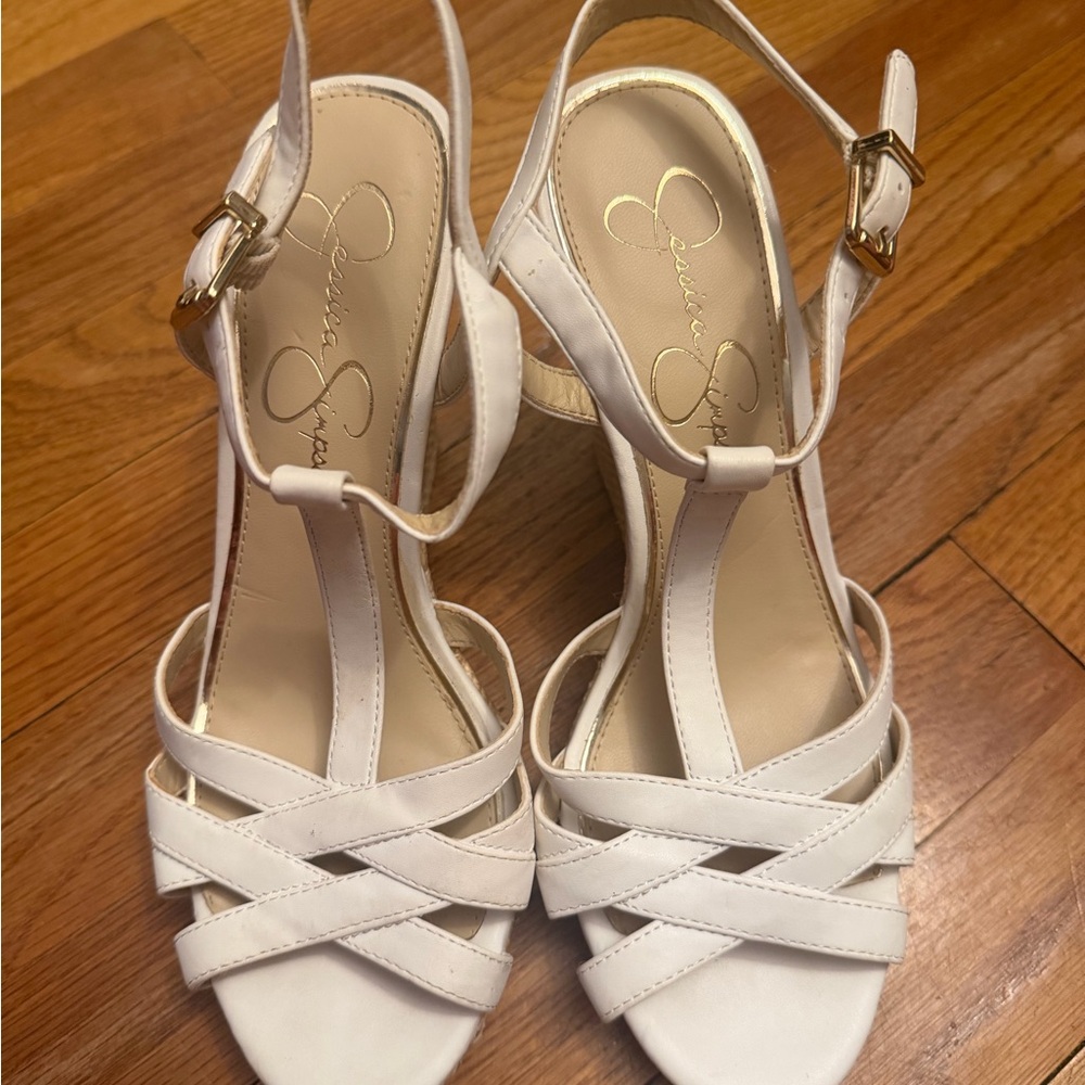 Jessica Simpson Cream T-Strap Crisscross Heels